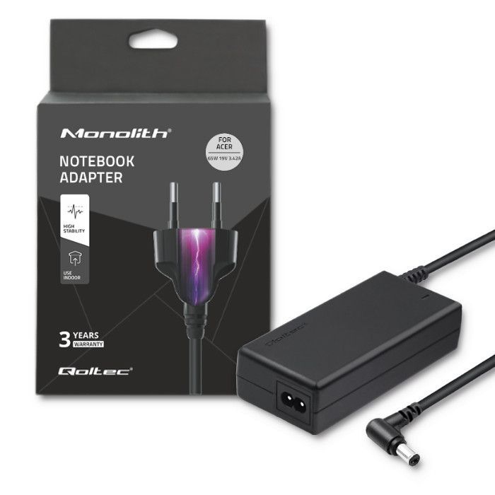Qoltec 50016 19V / 3,42A 65W 5,5x2,5mm Acer hálózati notebook töltő Qoltec 50016 19V / 3,42A 65W 5,5x2,5mm Acer hálózati notebook töltő