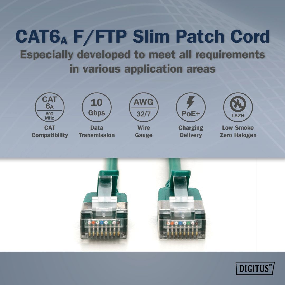 Digitus CAT6A F-FTP Patch Cable 3m Green Digitus CAT6A F-FTP Patch Cable 3m Green
