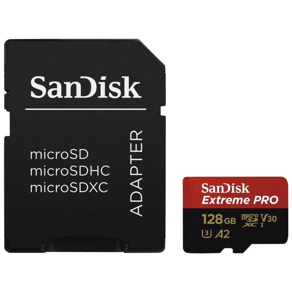 Sandisk 128GB microSDXC Extreme Pro Class 10 UHS-I A2 C10 V30 + adapterrel Sandisk 128GB microSDXC Extreme Pro Class 10 UHS-I A2 C10 V30 + adapterrel