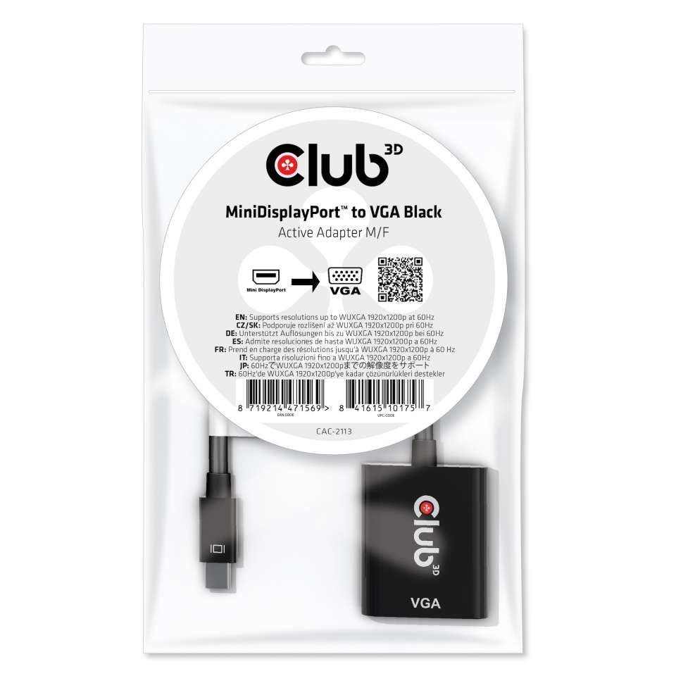 Club3D MiniDisplayPort to VGA Active Adapter M/F Black Club3D MiniDisplayPort to VGA Active Adapter M/F Black