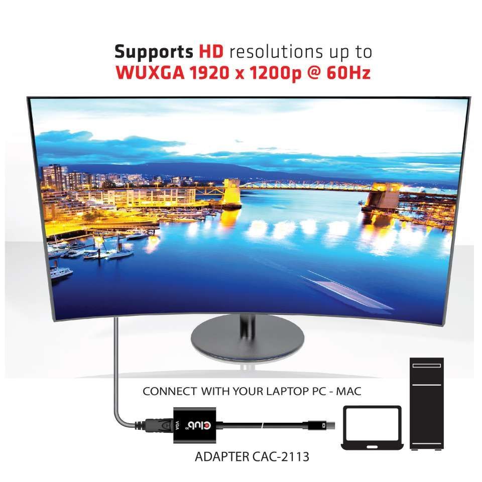 Club3D MiniDisplayPort to VGA Active Adapter M/F Black Club3D MiniDisplayPort to VGA Active Adapter M/F Black