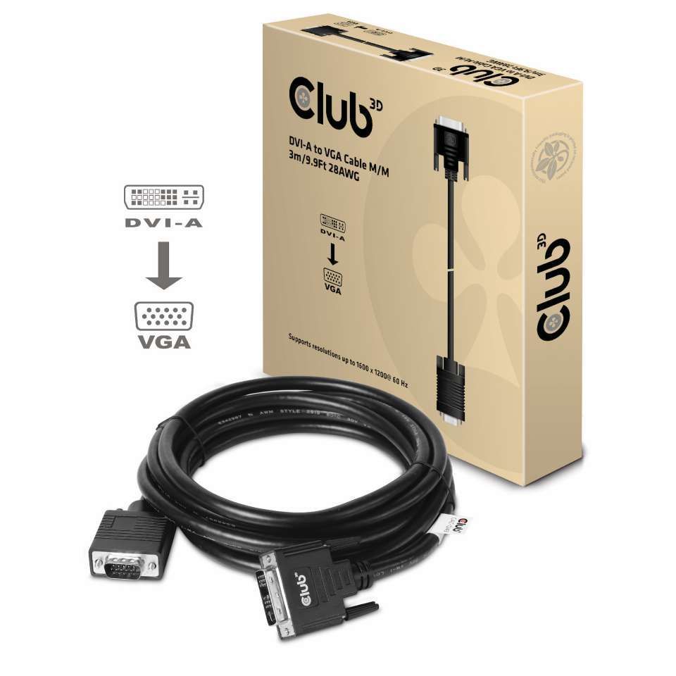 Club3D DVI-A (Analog VGA) to VGA cable 3m Black Club3D DVI-A (Analog VGA) to VGA cable 3m Black
