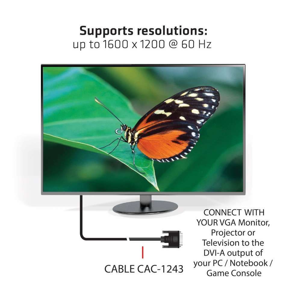 Club3D DVI-A (Analog VGA) to VGA cable 3m Black Club3D DVI-A (Analog VGA) to VGA cable 3m Black