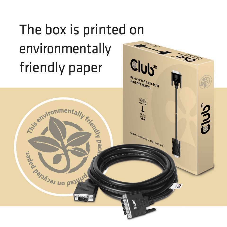 Club3D DVI-A (Analog VGA) to VGA cable 3m Black Club3D DVI-A (Analog VGA) to VGA cable 3m Black