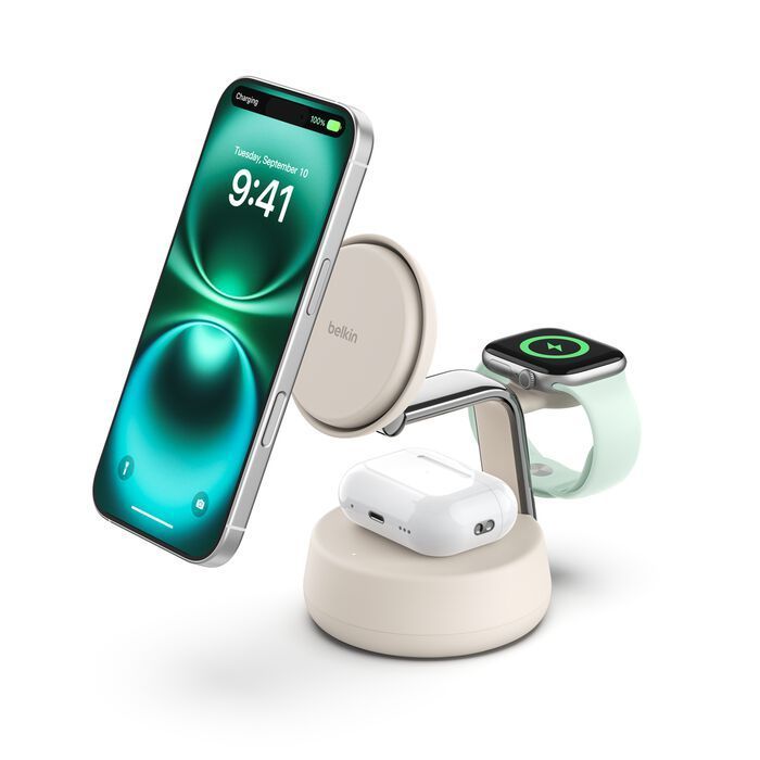 Belkin UltraCharge Pro 25W Qi2 3in1 Wireless Charger Sand Belkin UltraCharge Pro 25W Qi2 3in1 Wireless Charger Sand
