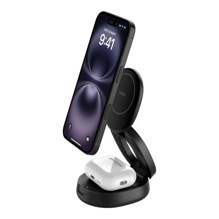 Belkin BoostCharge Pro 2-in-1 Wireless Charging Stand with Qi2 15W Black Belkin BoostCharge Pro 2-in-1 Wireless Charging Stand with Qi2 15W Black