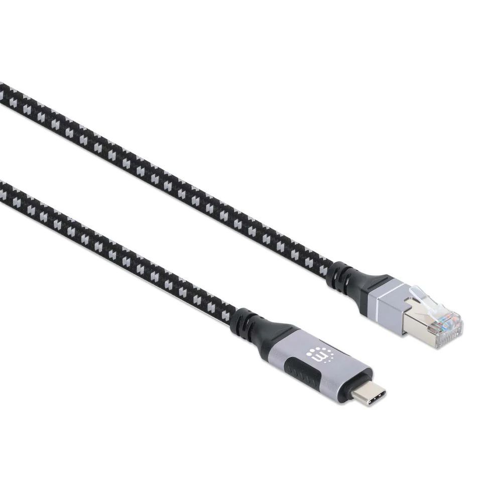 Manhattan CAT6 FTP USB-C to Gigabit Ethernet Network Cable 2m Black/Silver