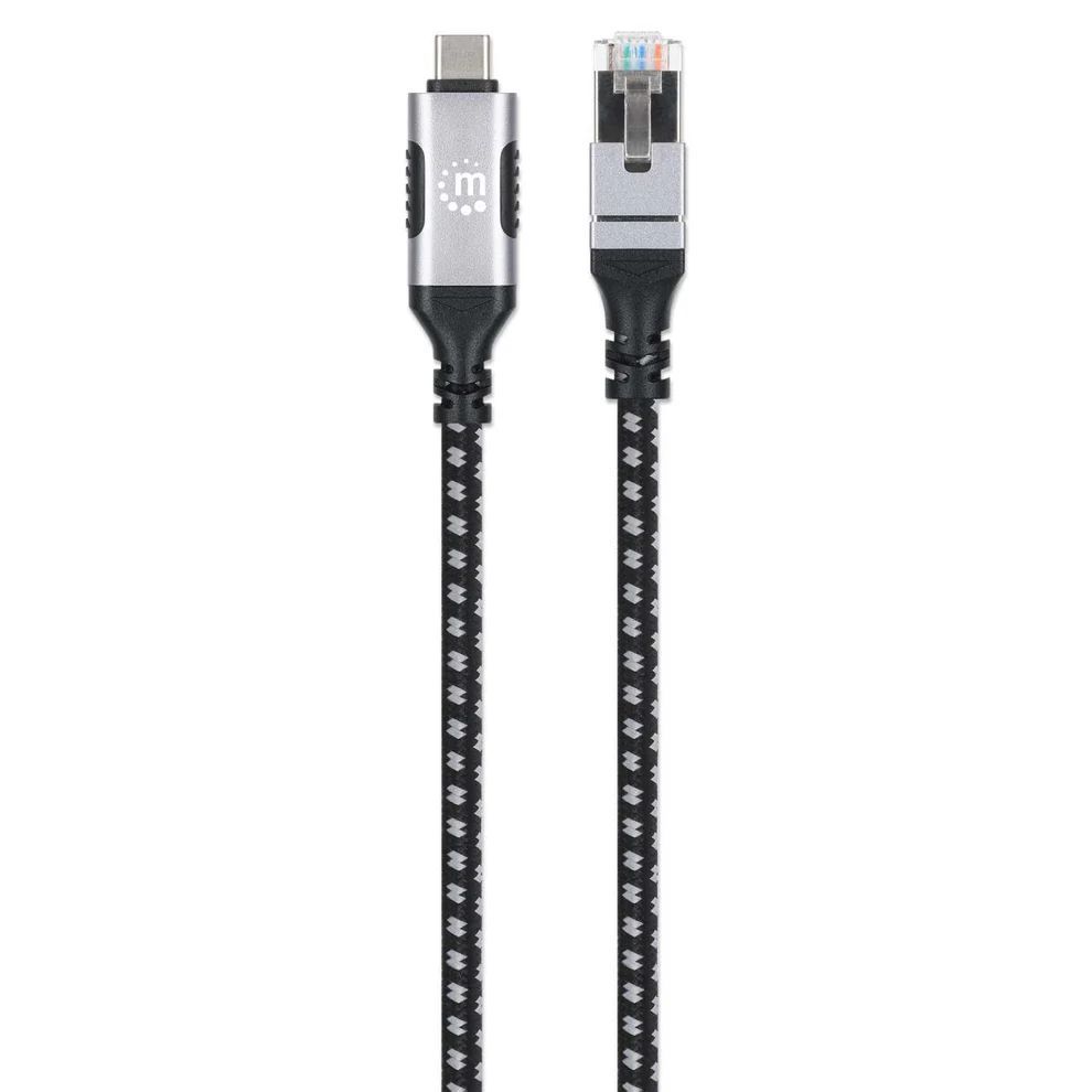 Manhattan CAT6 FTP USB-C to Gigabit Ethernet Network Cable 2m Black/Silver