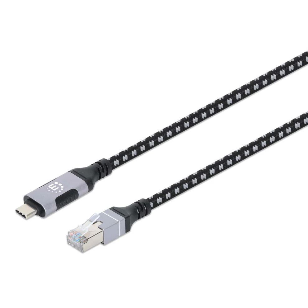 Manhattan CAT6 FTP USB-C to Gigabit Ethernet Network Cable 2m Black/Silver