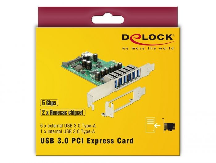 DeLock PCI Express Card > 6x external + 1x internal USB 3.0 DeLock PCI Express Card > 6x external + 1x internal USB 3.0