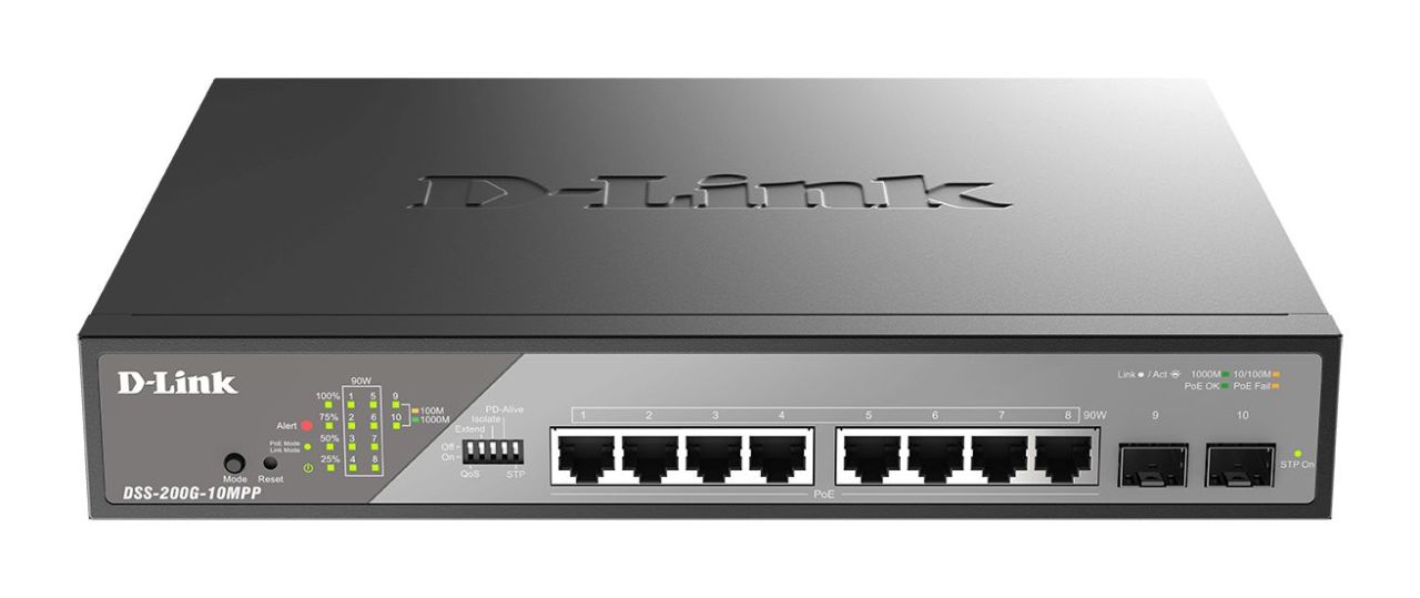 D-Link DSS-200G-10MPP 8-Port 10/100/1000 PoE Gigabit Ethernet Surveillance Switch D-Link DSS-200G-10MPP 8-Port 10/100/1000 PoE Gigabit Ethernet Surveillance Switch