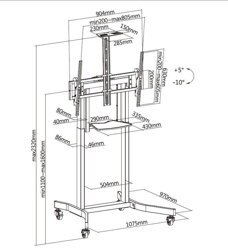 EQuip 55"-100" Mobile Motorized LFD Trolley EQuip 55"-100" Mobile Motorized LFD Trolley