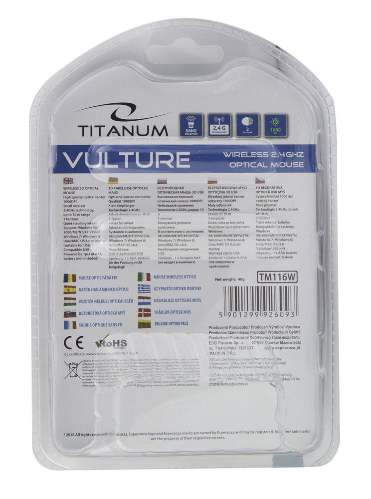 Esperanza Titanum Vulture Wireless mouse Black/White Esperanza Titanum Vulture Wireless mouse Black/White