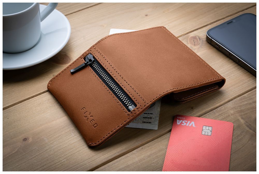 FIXED Tripple valódi bőr pénztárca, barna FIXED Tripple valódi bőr pénztárca, barna