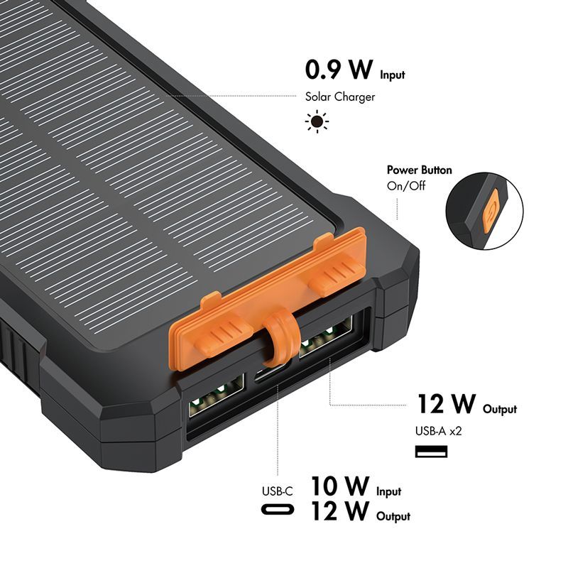Logilink Solar 10,000 mAh Powerbank Black Logilink Solar 10,000 mAh Powerbank Black
