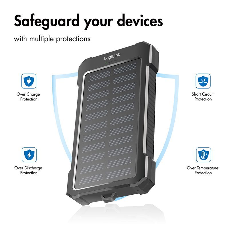 Logilink Solar 10,000 mAh Powerbank Black Logilink Solar 10,000 mAh Powerbank Black