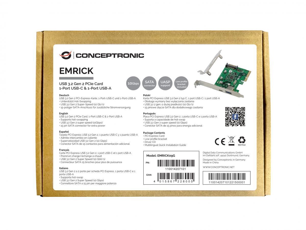 Conceptronic EMRICK09G 2-Port USB 3.2 Gen 2 PCIe Card Conceptronic EMRICK09G 2-Port USB 3.2 Gen 2 PCIe Card