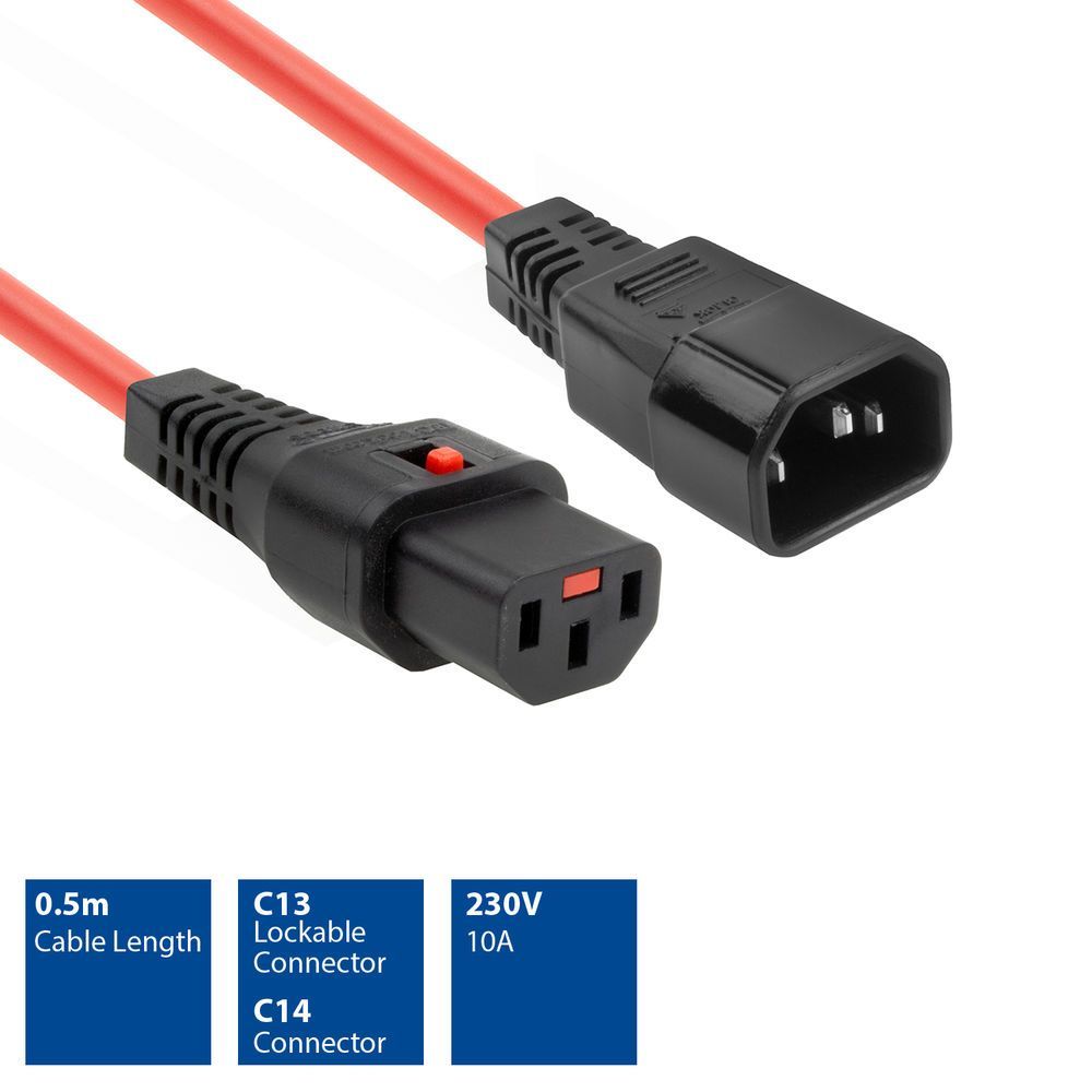 ACT Powercord C13 IEC Lock - C14 0,5m Red ACT Powercord C13 IEC Lock - C14 0,5m Red