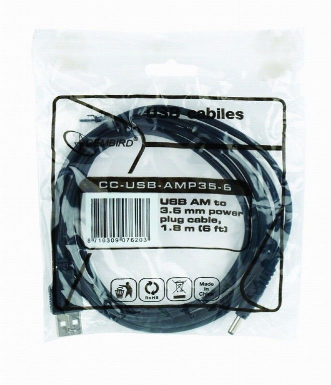 Gembird CC-USB-AMP35-6 USB AM to 3.5mm Power Plug cable 1,8m Black Gembird CC-USB-AMP35-6 USB AM to 3.5mm Power Plug cable 1,8m Black
