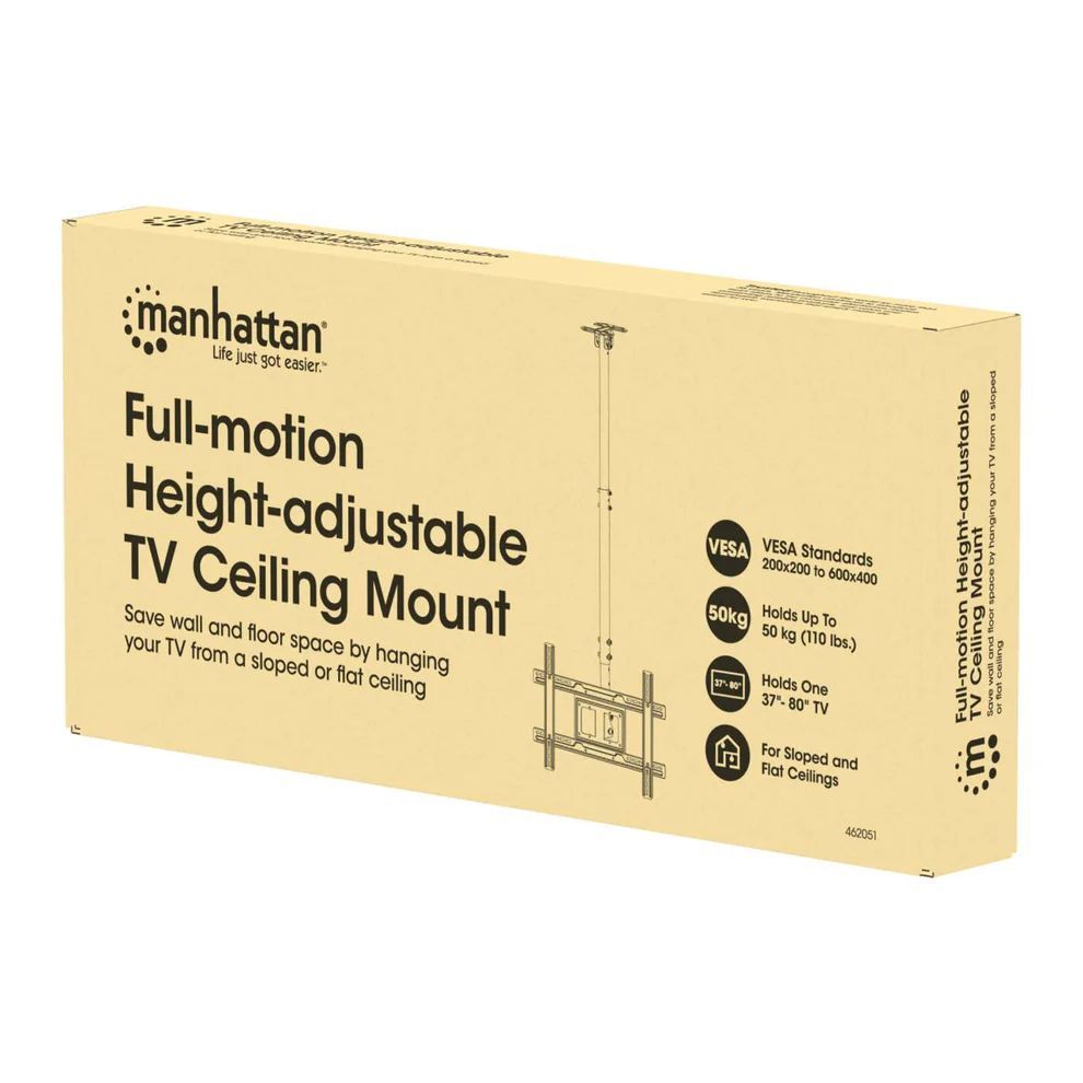 Manhattan Full-Motion Height-Adjustable TV Ceiling Mount 37"-80" Black