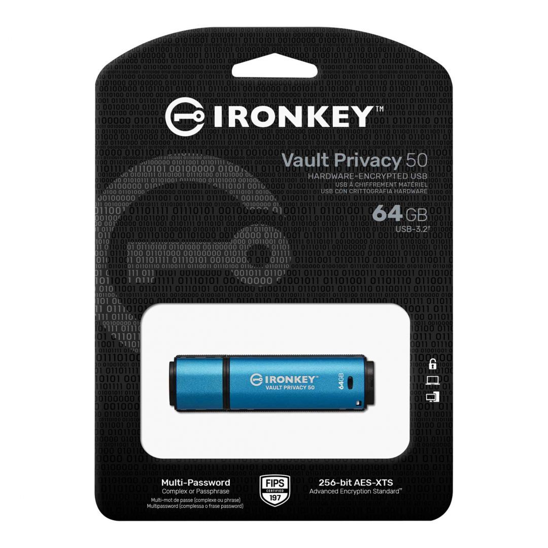 Kingston 64GB IronKey Vault Privacy 50 USB3.2 Blue Kingston 64GB IronKey Vault Privacy 50 USB3.2 Blue