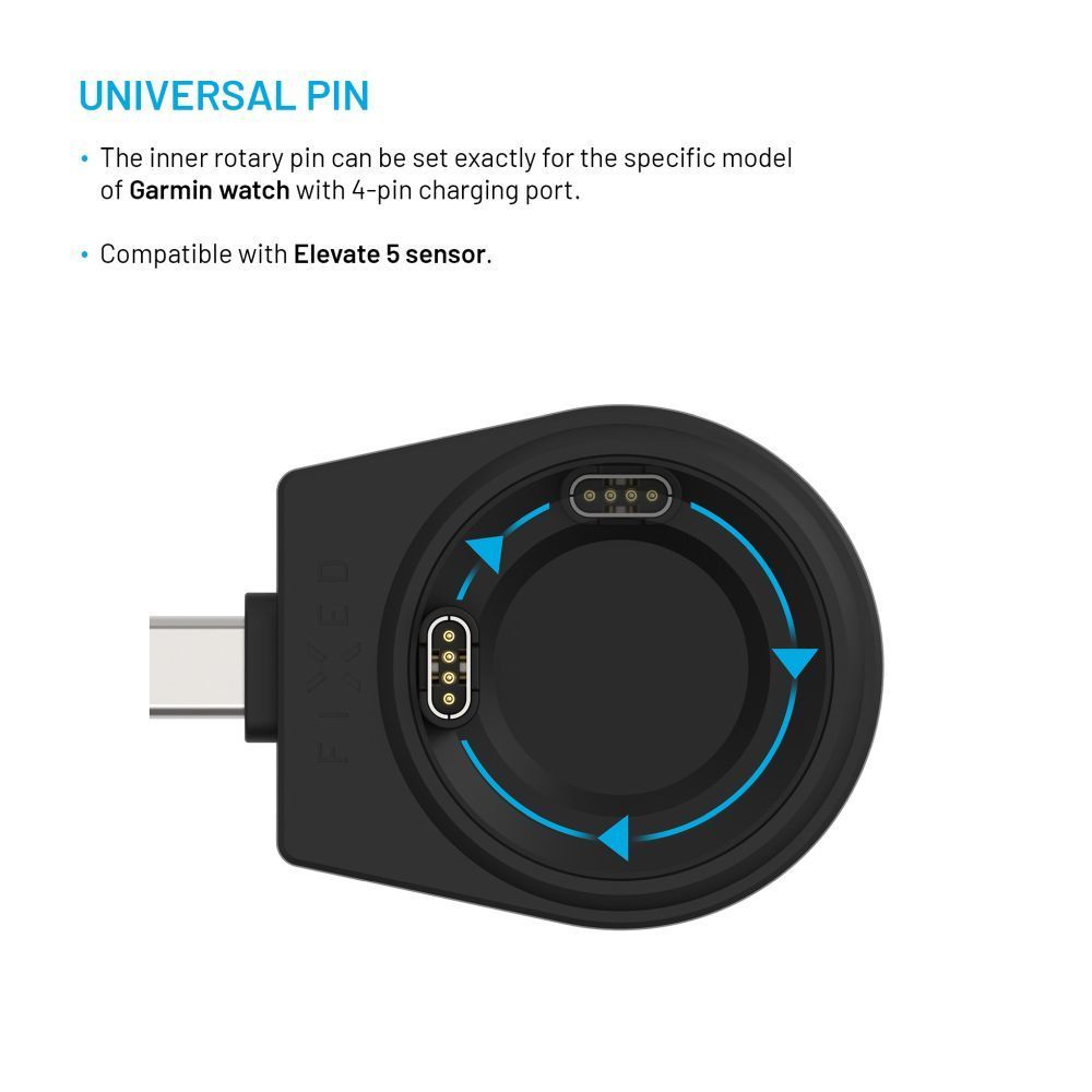 FIXED USB-C töltőadapter Garmin Fenix ​​5/6/7/7X/8, Epix, Venu 2/3/3S, Vívoactive 3/4/5 készülékekhez, fekete