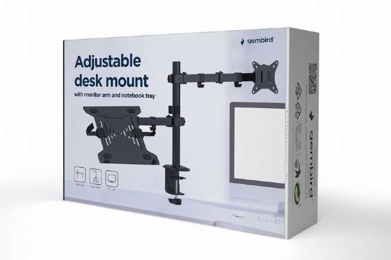 Gembird MA-DA-03 Adjustable Desk Mount With Monitor Arm And Notebook Tray Black Gembird MA-DA-03 Adjustable Desk Mount With Monitor Arm And Notebook Tray Black