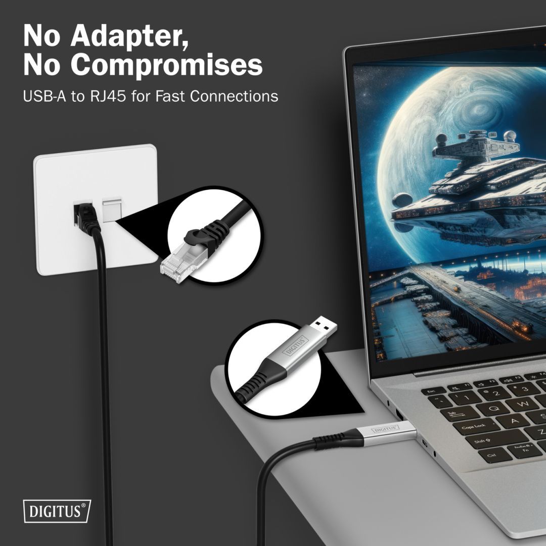 Assmann USB3.2 Gen1 - RJ45 CAT6A S/FTP Ethernet cable 1Gbit/s,10m Black