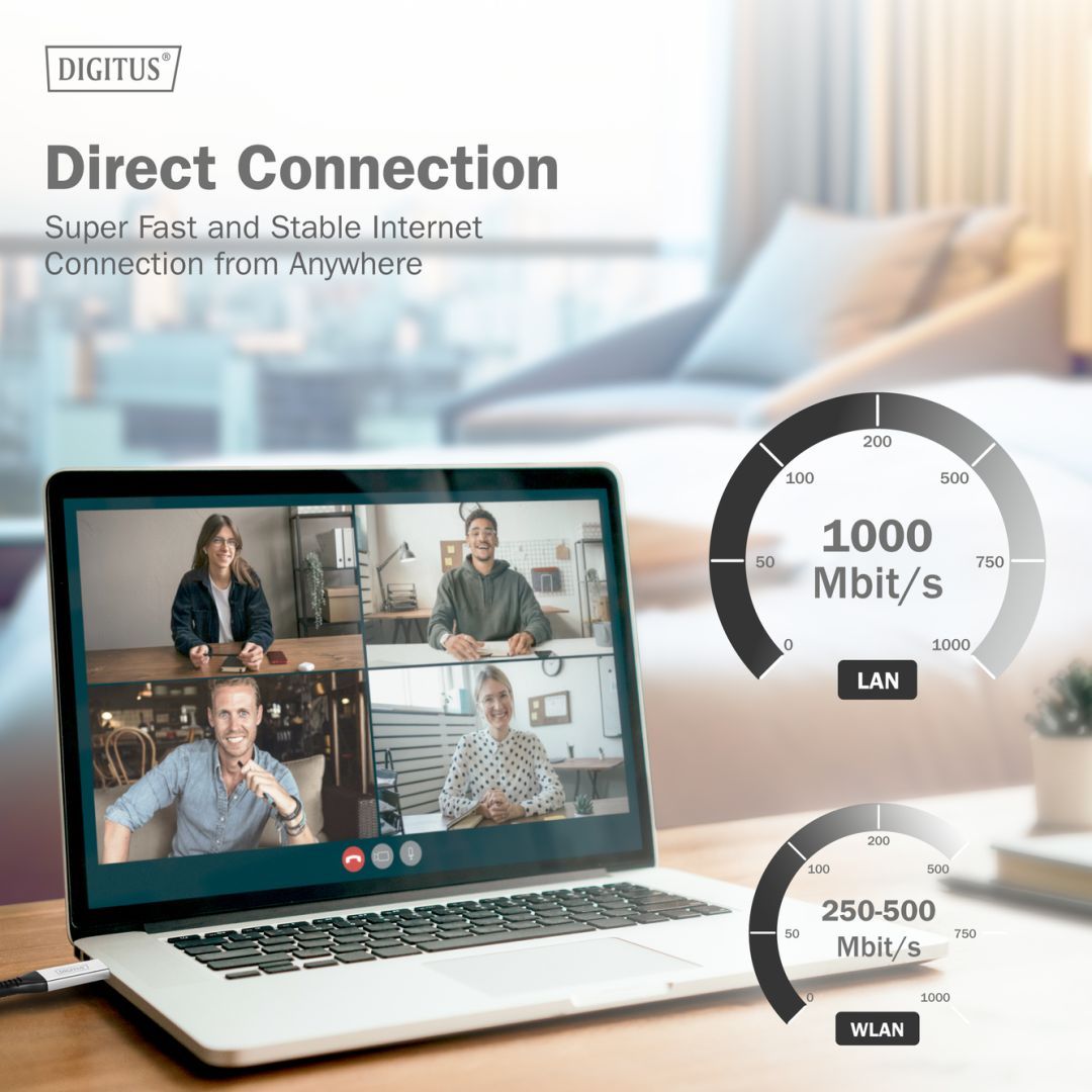 Assmann USB3.2 Gen1 - RJ45 CAT6A S/FTP Ethernet cable 1Gbit/s,10m Black