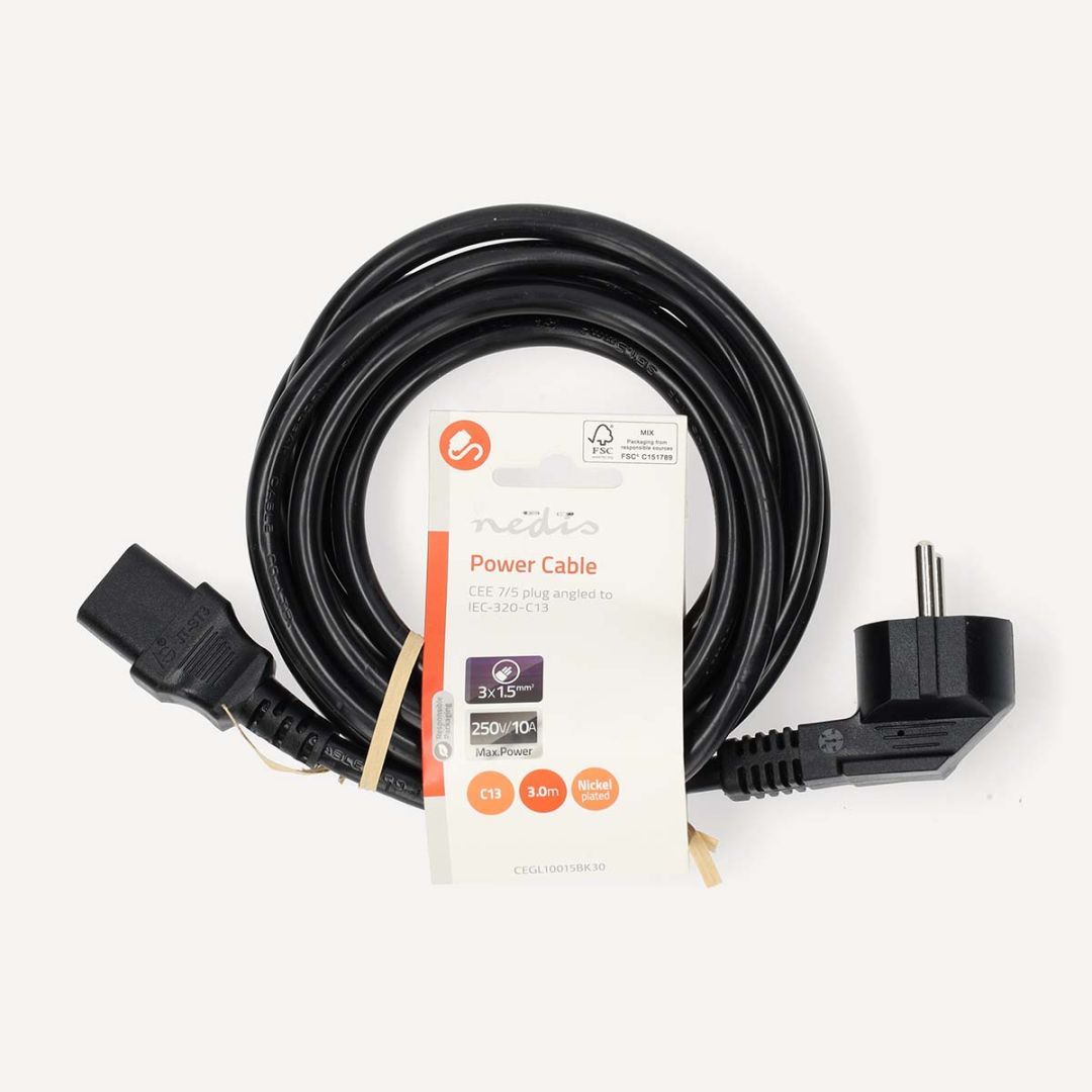 Nedis IEC-320-C13 Angled Power Cable 3m Black Nedis IEC-320-C13 Angled Power Cable 3m Black