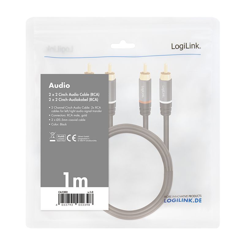 Logilink Audio cable 2x RCA/M to 2x RCA/M metal 1m Black Logilink Audio cable 2x RCA/M to 2x RCA/M metal 1m Black