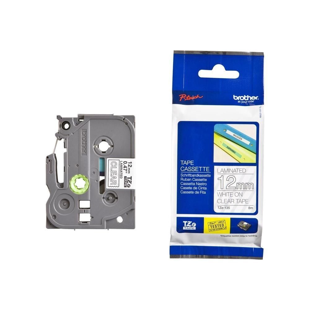 Brother TZE-135 laminált P-touch szalag (12mm) White on Clear - 8m Brother TZE-135 laminált P-touch szalag (12mm) White on Clear - 8m