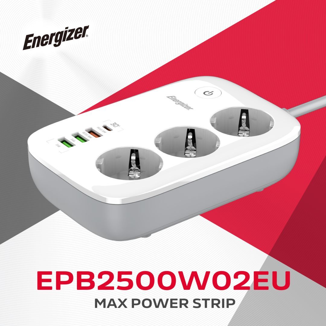 Energizer EPB2500W02EU Hálózati Elosztó Kapcsolóval 3DIN 2m White/Grey