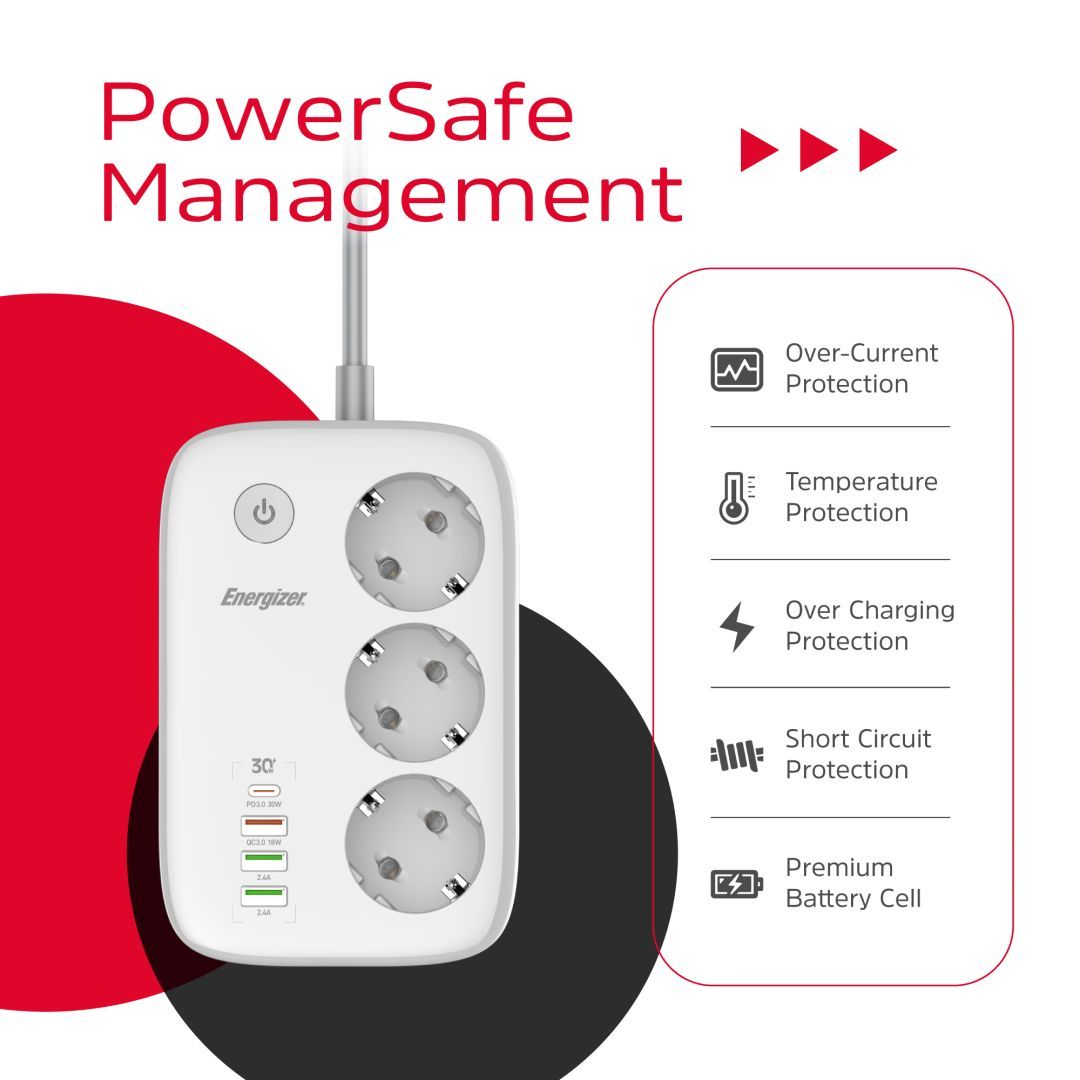 Energizer EPB2500W02EU Hálózati Elosztó Kapcsolóval 3DIN 2m White/Grey