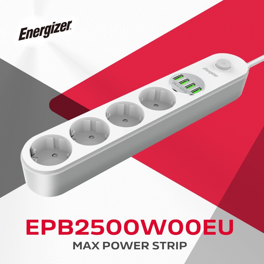 Energizer EPB2500W00EU Hálózati Elosztó Kapcsolóval 4DIN 2m White Energizer EPB2500W00EU Hálózati Elosztó Kapcsolóval 4DIN 2m White