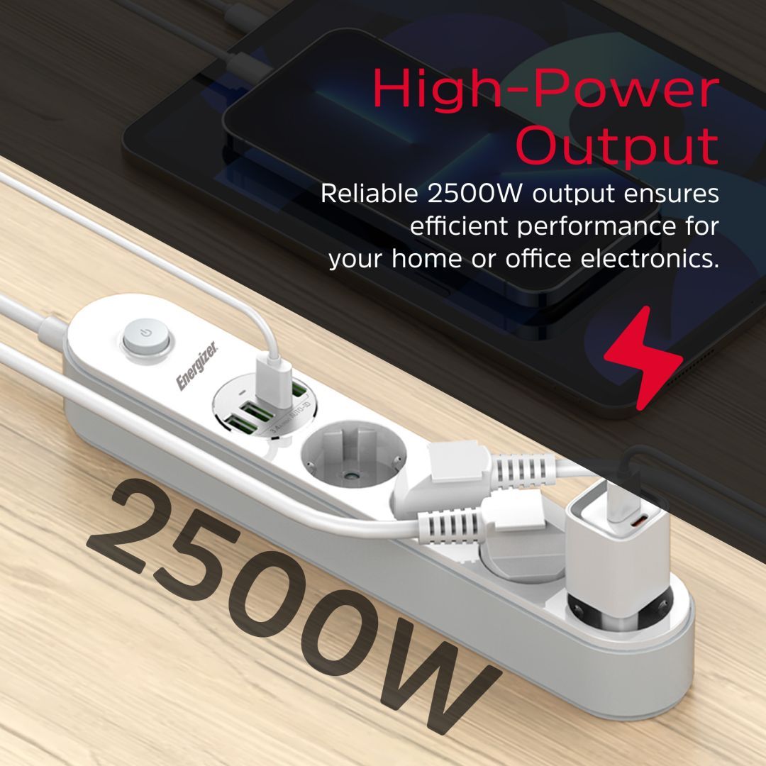 Energizer EPB2500W00EU Hálózati Elosztó Kapcsolóval 4DIN 2m White Energizer EPB2500W00EU Hálózati Elosztó Kapcsolóval 4DIN 2m White