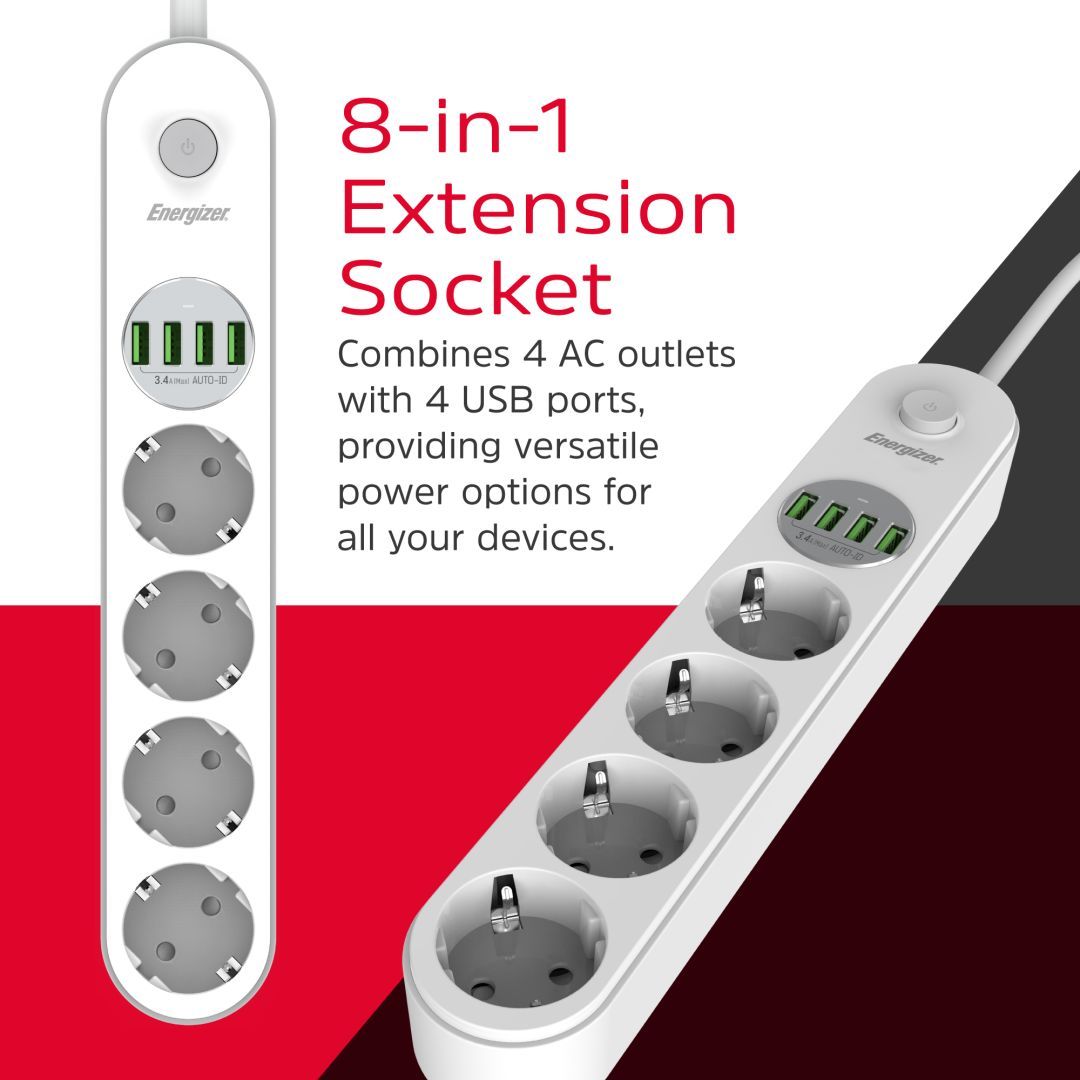 Energizer EPB2500W00EU Hálózati Elosztó Kapcsolóval 4DIN 2m White Energizer EPB2500W00EU Hálózati Elosztó Kapcsolóval 4DIN 2m White