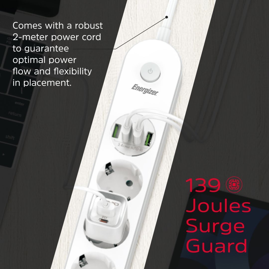 Energizer EPB2500W00EU Hálózati Elosztó Kapcsolóval 4DIN 2m White Energizer EPB2500W00EU Hálózati Elosztó Kapcsolóval 4DIN 2m White