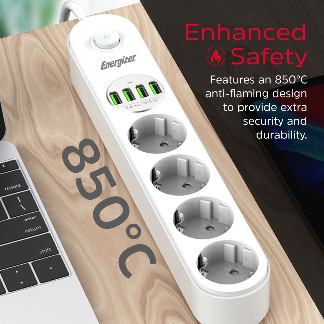 Energizer EPB2500W00EU Hálózati Elosztó Kapcsolóval 4DIN 2m White Energizer EPB2500W00EU Hálózati Elosztó Kapcsolóval 4DIN 2m White