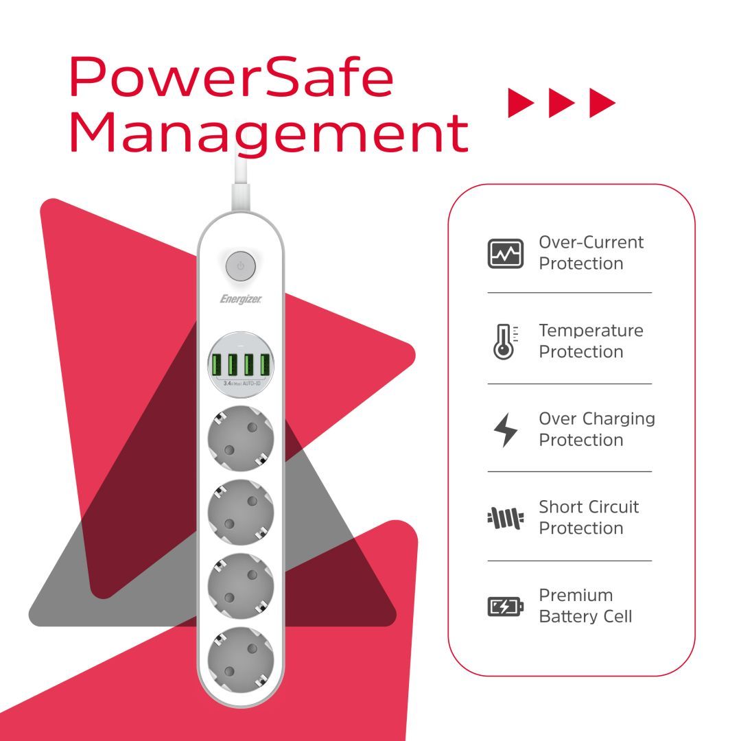 Energizer EPB2500W00EU Hálózati Elosztó Kapcsolóval 4DIN 2m White Energizer EPB2500W00EU Hálózati Elosztó Kapcsolóval 4DIN 2m White