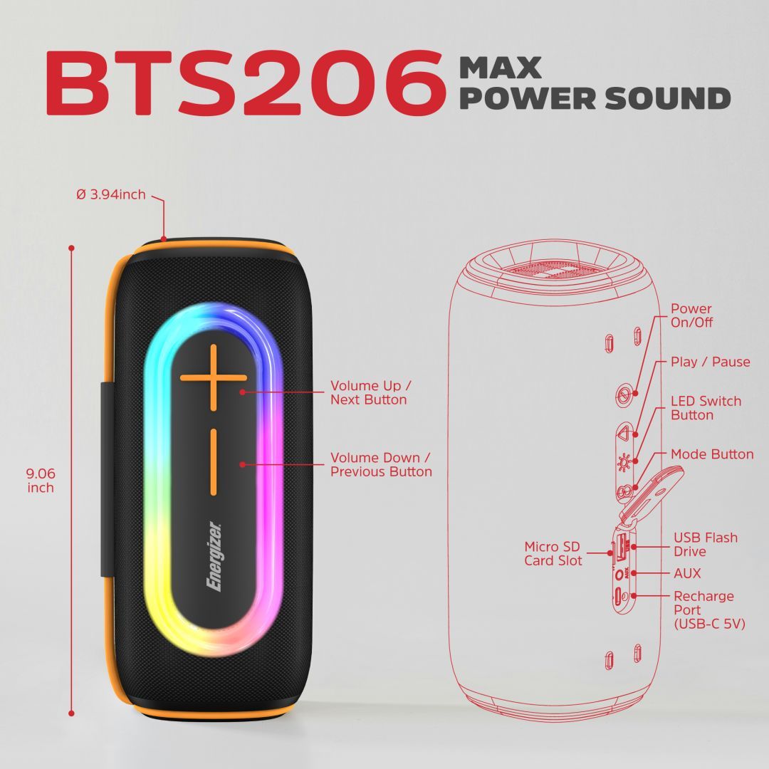 Energizer BTS206 Bluetooth Speaker with PowerBank Black Energizer BTS206 Bluetooth Speaker with PowerBank Black