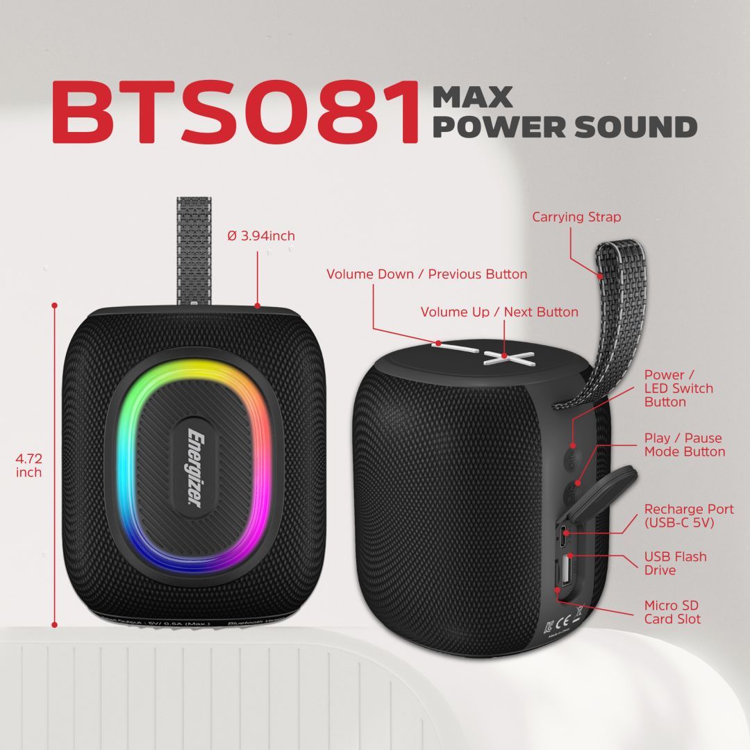 Energizer BTS081 Bluetooth Speaker with PowerBank Black Energizer BTS081 Bluetooth Speaker with PowerBank Black