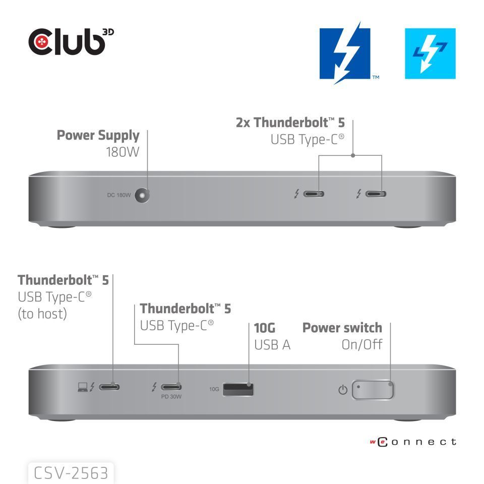 Club3D 5-1 Thunderbolt 5 Hub Triple video 5K60Hz Thunderbolt Share Certified 180W Club3D 5-1 Thunderbolt 5 Hub Triple video 5K60Hz Thunderbolt Share Certified 180W