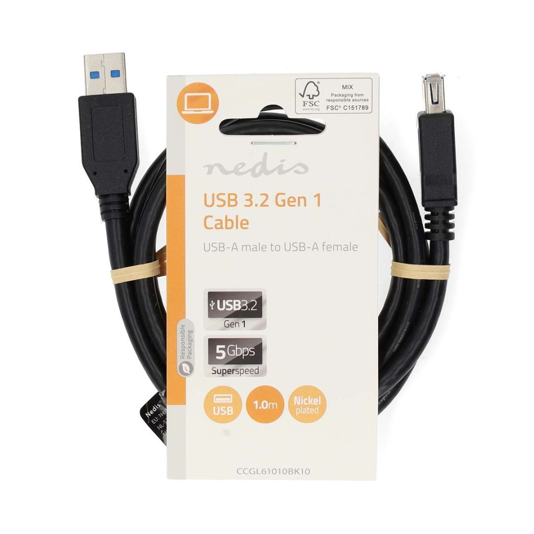 Nedis USB-A Male to USB-A Female 5Gbps USB Cable 1m Black Nedis USB-A Male to USB-A Female 5Gbps USB Cable 1m Black