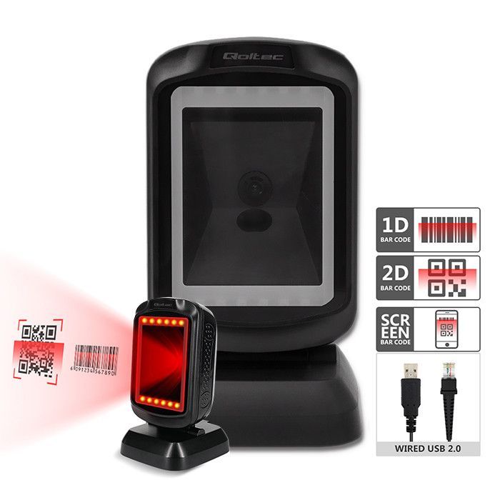 Qoltec Desktop QR & Barcode Lézer vonalkódolvasó USB Black Qoltec Desktop QR & Barcode Lézer vonalkódolvasó USB Black