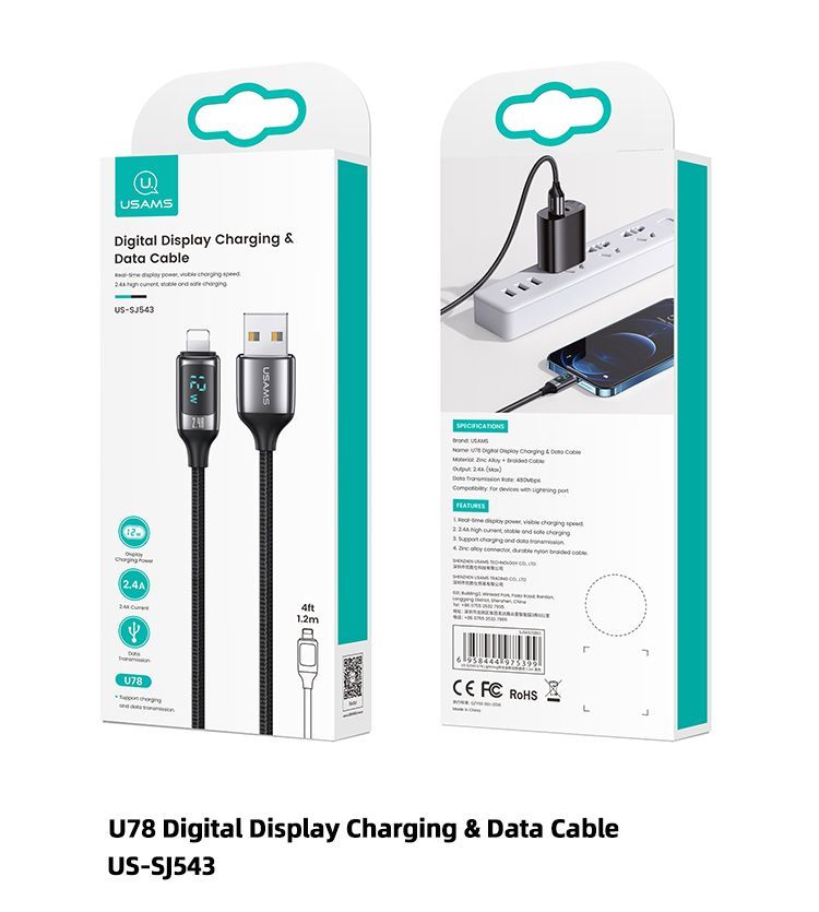 Usams U78 Digital Display Charging & Data Cable 1,2m Black Usams U78 Digital Display Charging & Data Cable 1,2m Black