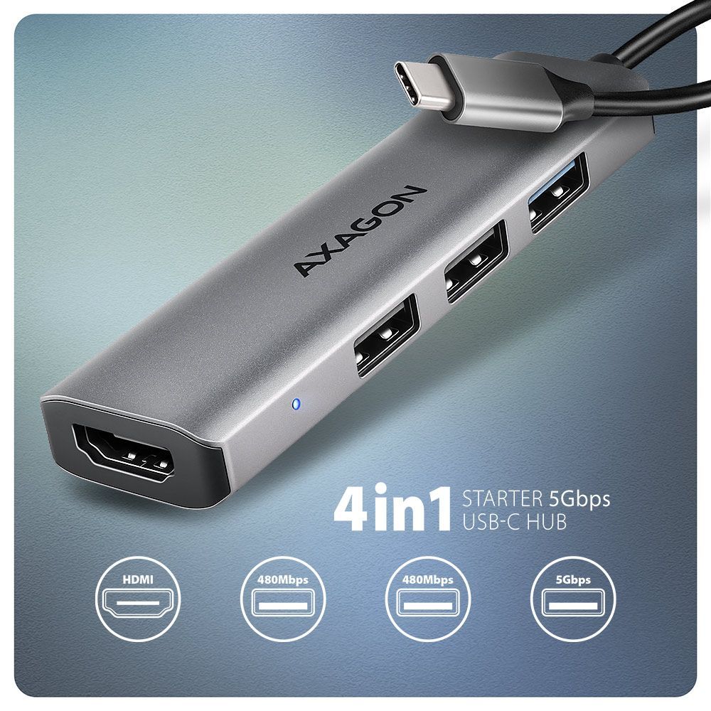 AXAGON HMC-H3A USB-C 5Gbps Starter 4in1 hub Silver AXAGON HMC-H3A USB-C 5Gbps Starter 4in1 hub Silver