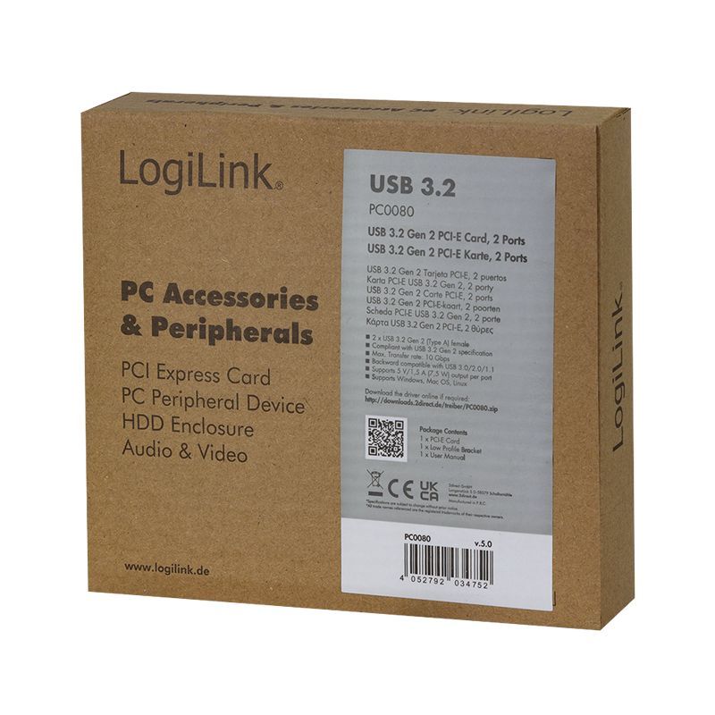 Logilink PCI Express Card 2x USB 3.2 Gen2 Logilink PCI Express Card 2x USB 3.2 Gen2