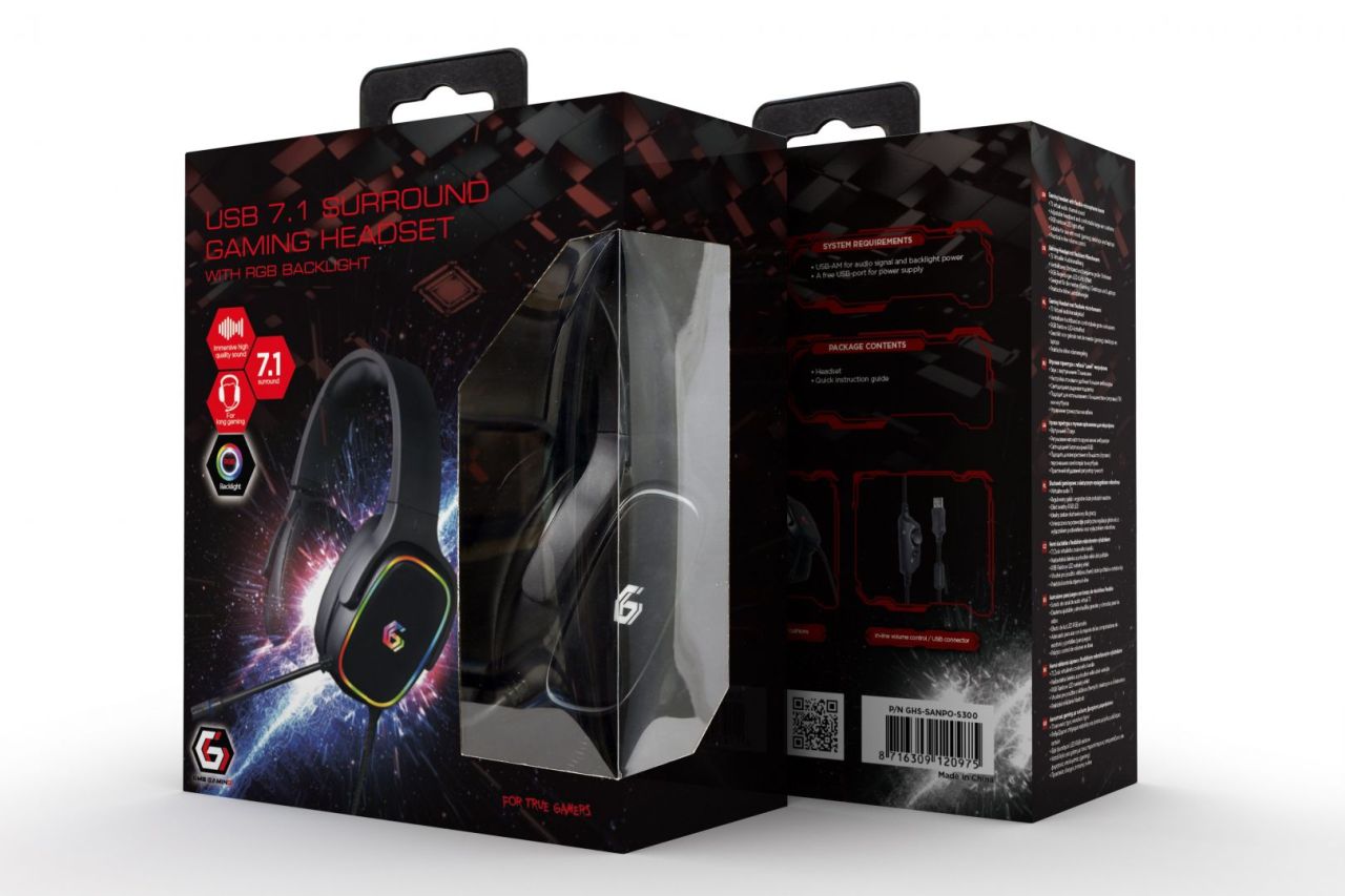 Gembird USB 7.1 Surround Gaming Headset with RGB Black Gembird USB 7.1 Surround Gaming Headset with RGB Black