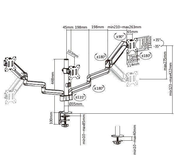 EQuip 17"-27" Triple Monitor Desk Mount Bracket Black EQuip 17"-27" Triple Monitor Desk Mount Bracket Black